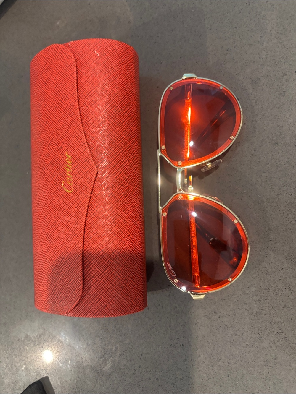 Cartier Red Lens Gold-Trim Aviator Sunglasses - Men Accessories